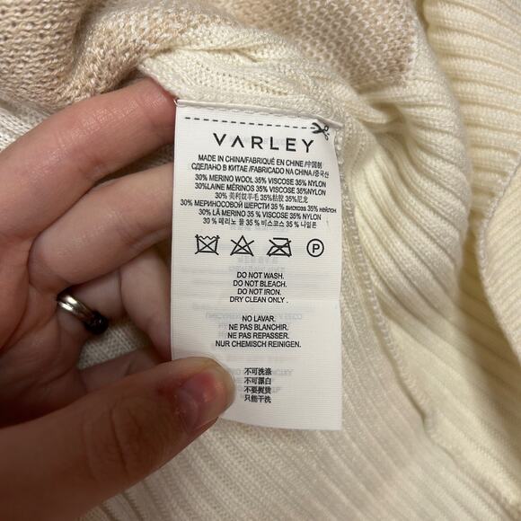 Varley Womens Size M Camrose Cardigan Sweater Zebra Print Merino Wool Tofu Ivory - Picture 7 of 8